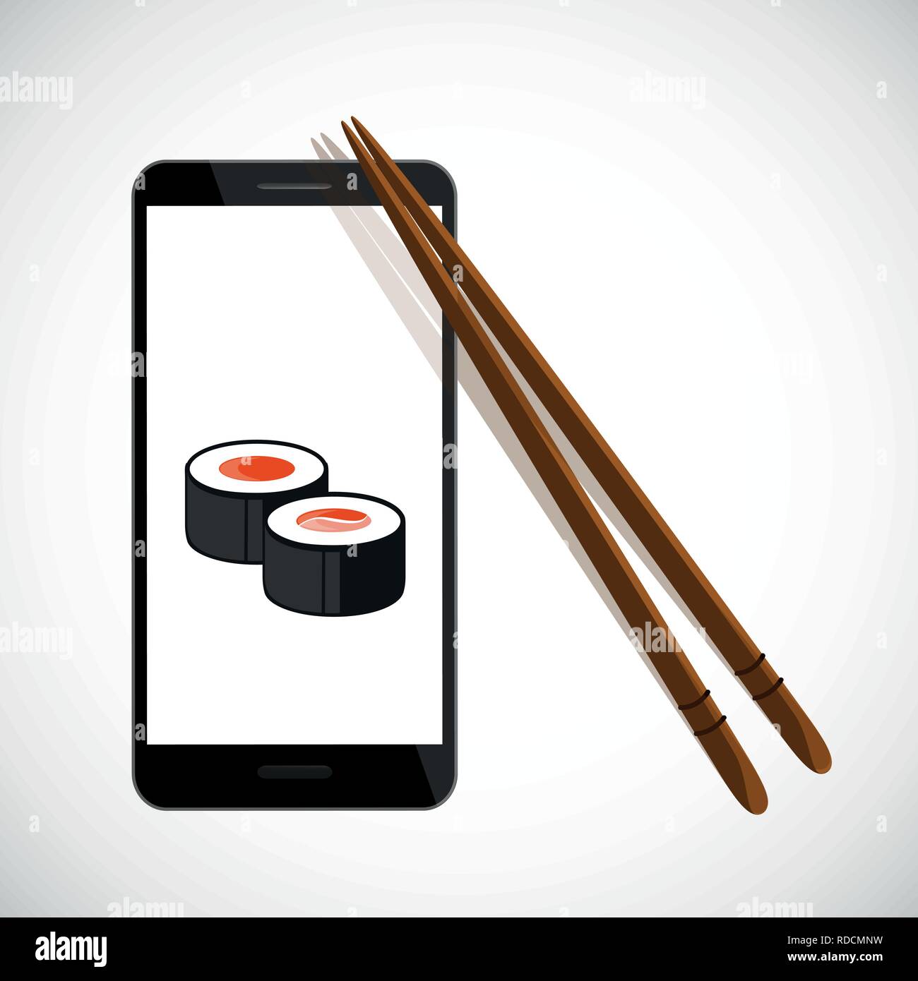 sushi online inside a black smartphone vector illustration EPS10 Stock Vector