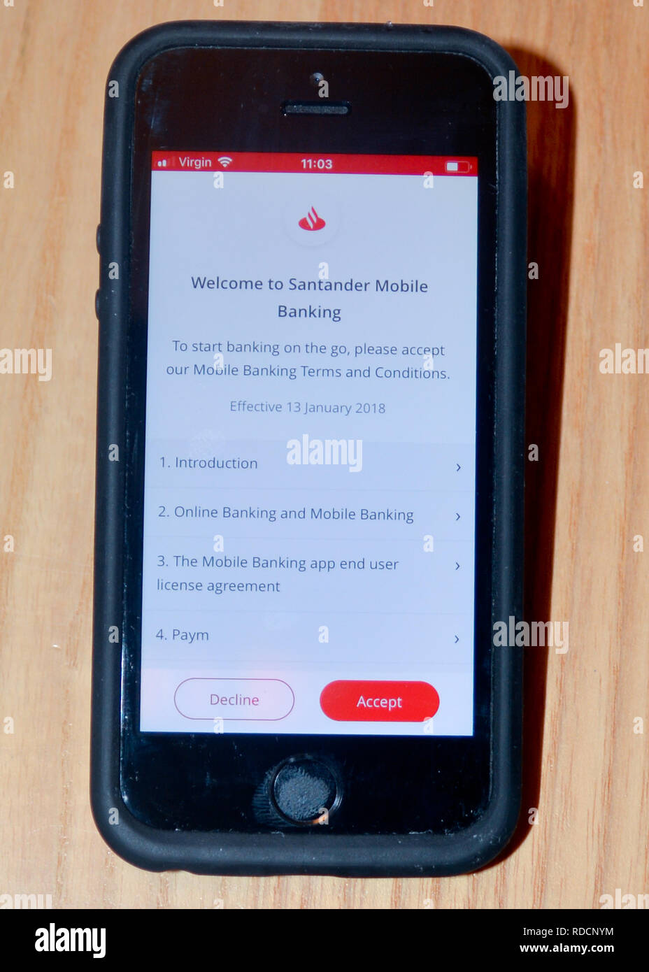 Santander bank application on smart phone Stock Photo