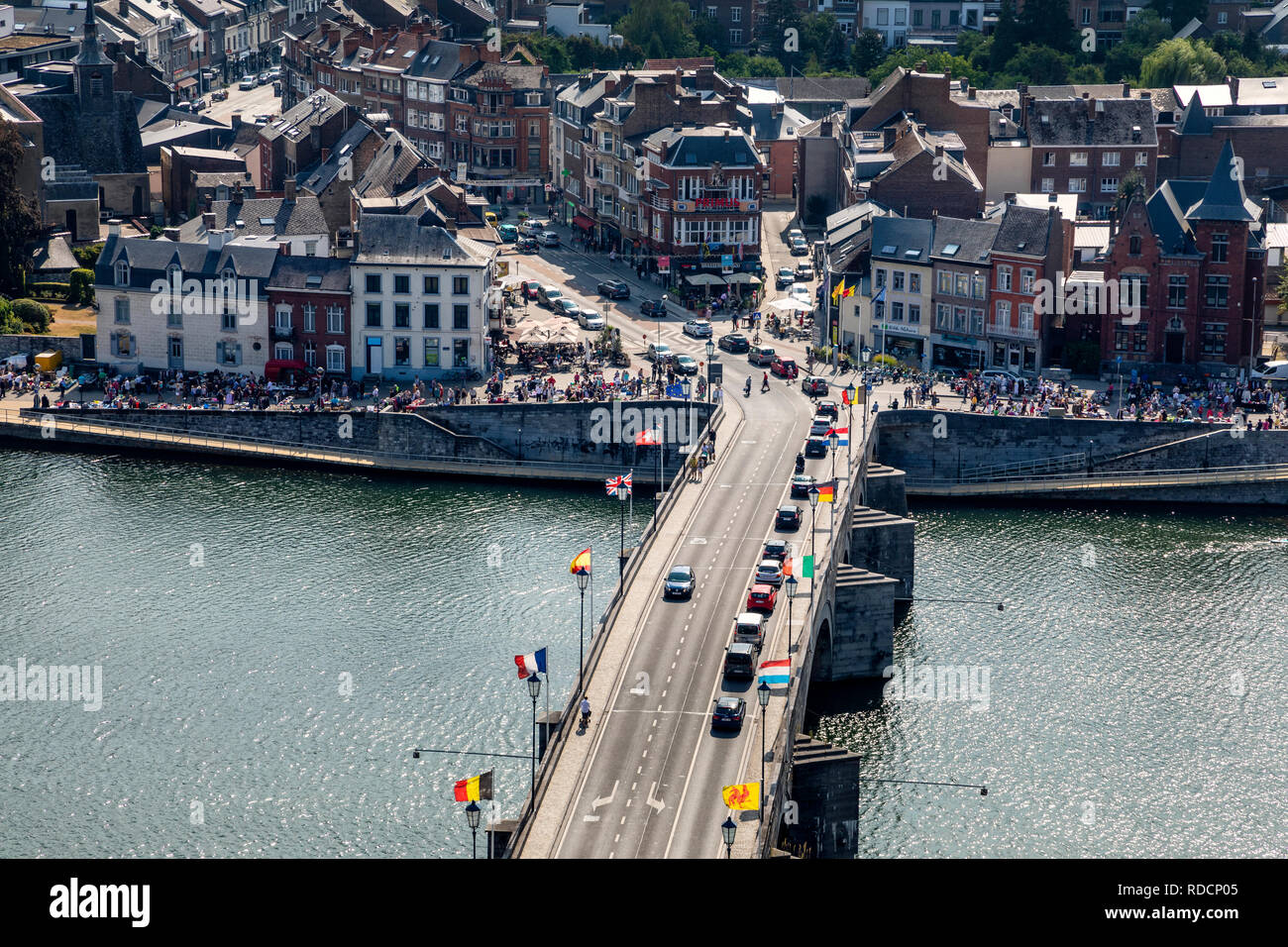 View from the Citadel to River Meuse and Pont de Jambes, Namur, Belgium Stock Photo