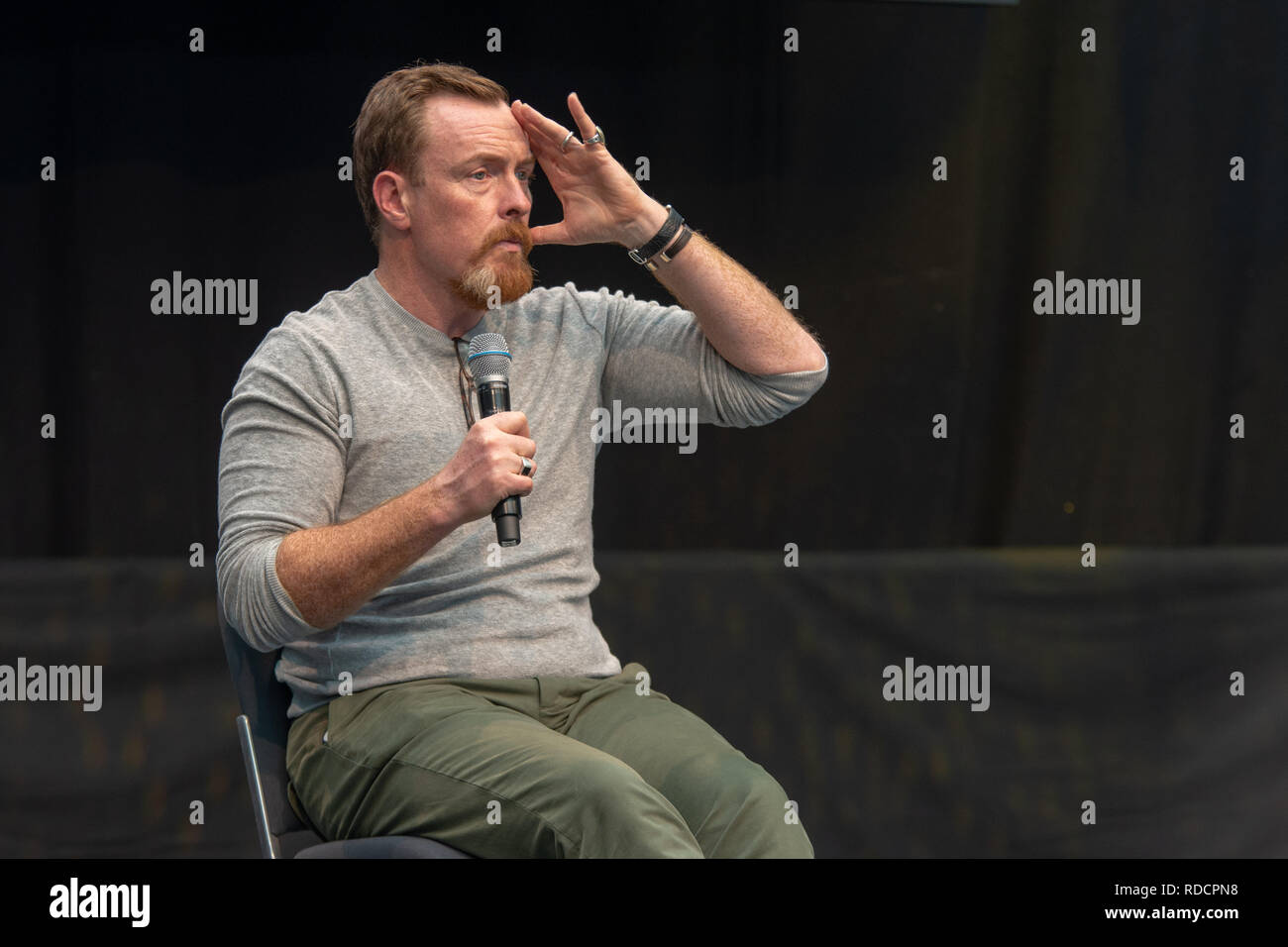 STUTTGART, GERMANY - JUN 30th 2018: Toby Stephens (Black Sails, Lost in Space) at Comic Con Germany Stuttgart, a two day fan convention Stock Photo