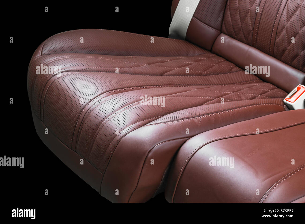 Brown Leather Interior Of The Luxury Modern Car Perforated