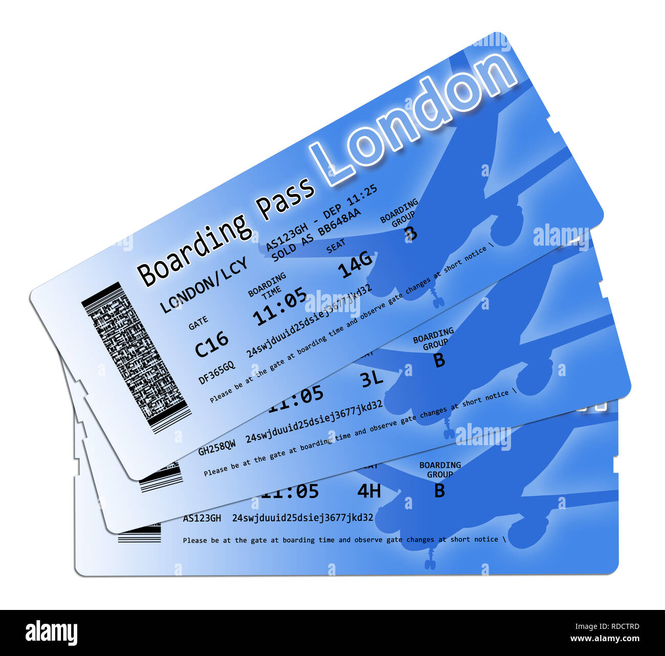 Airline boarding pass tickets to London The contents of the image are