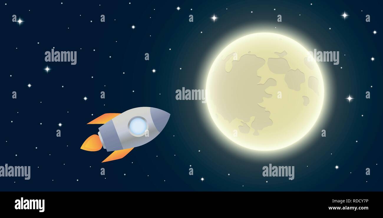 rocket is flying to the moon starry sky vector illustration EPS10 Stock Vector