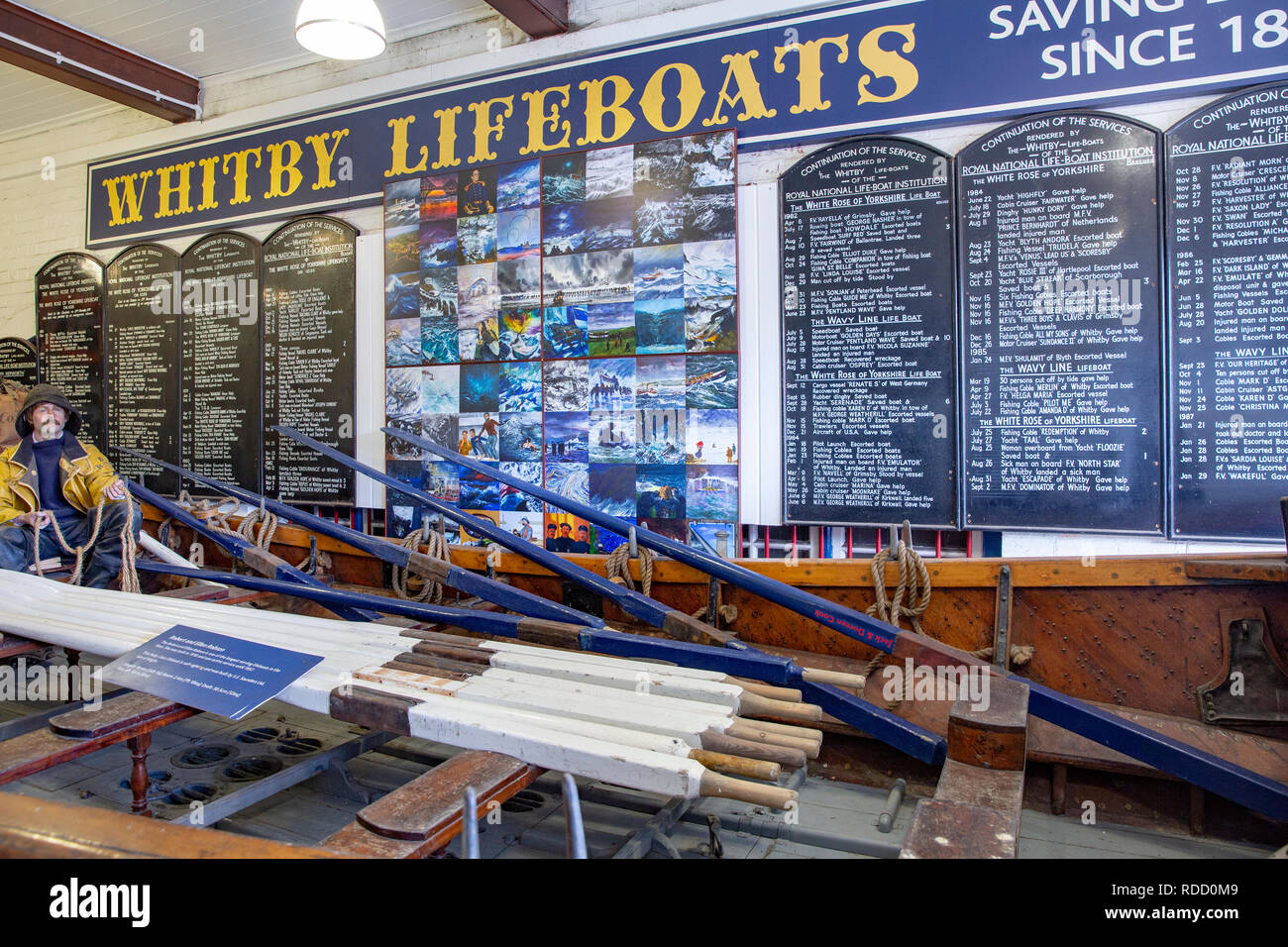 Interior of the Whitby Lifeboat Museum a former operational RNLI base in Whitby,North Yorkshire,England Stock Photo