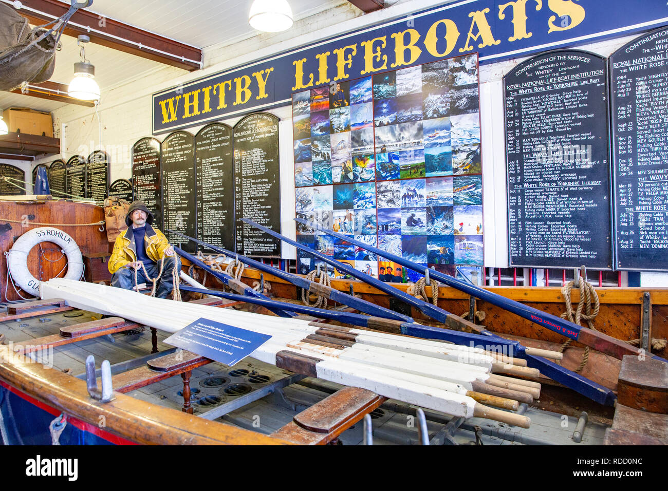 Interior of the Whitby Lifeboat Museum a former operational RNLI base in Whitby,North Yorkshire,England Stock Photo