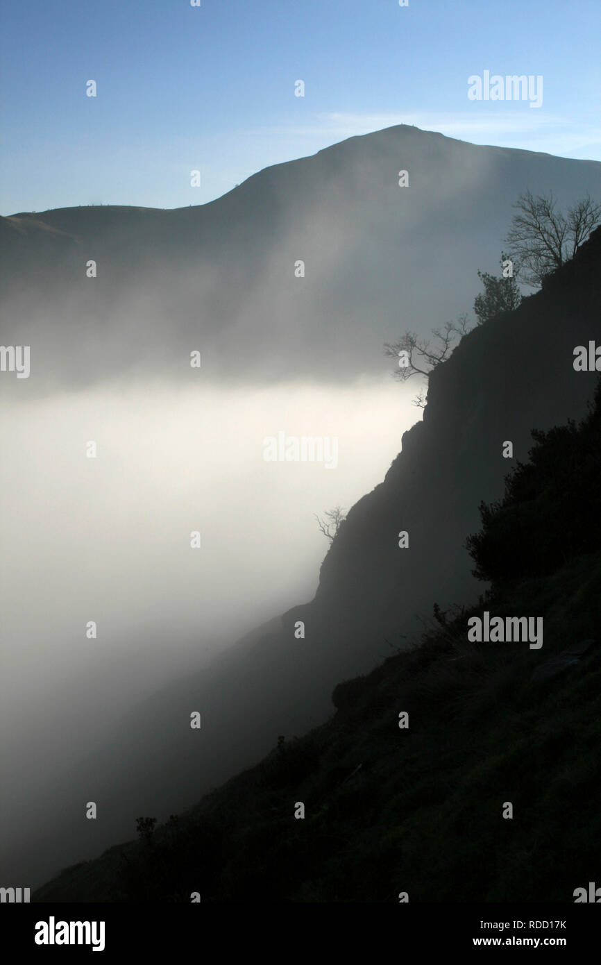 Early morning mist across Newlands Valley, Keswick, Lake District, Cumbria, UK Stock Photo
