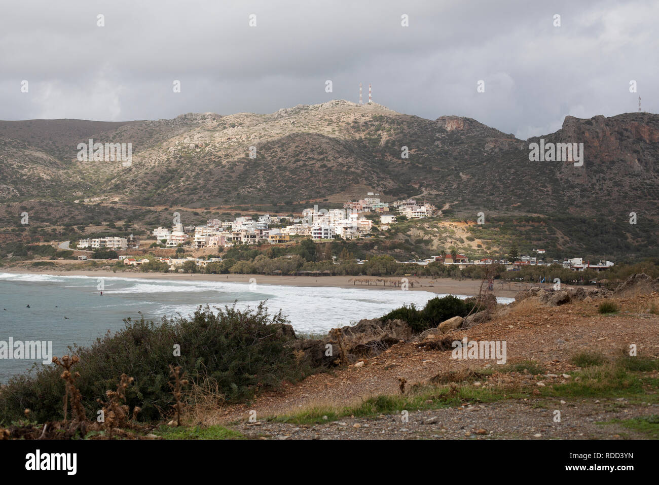 Paleochora, Crete / Greece - November 09 2014: The small town of Paleochora on a grey day in winter Stock Photo