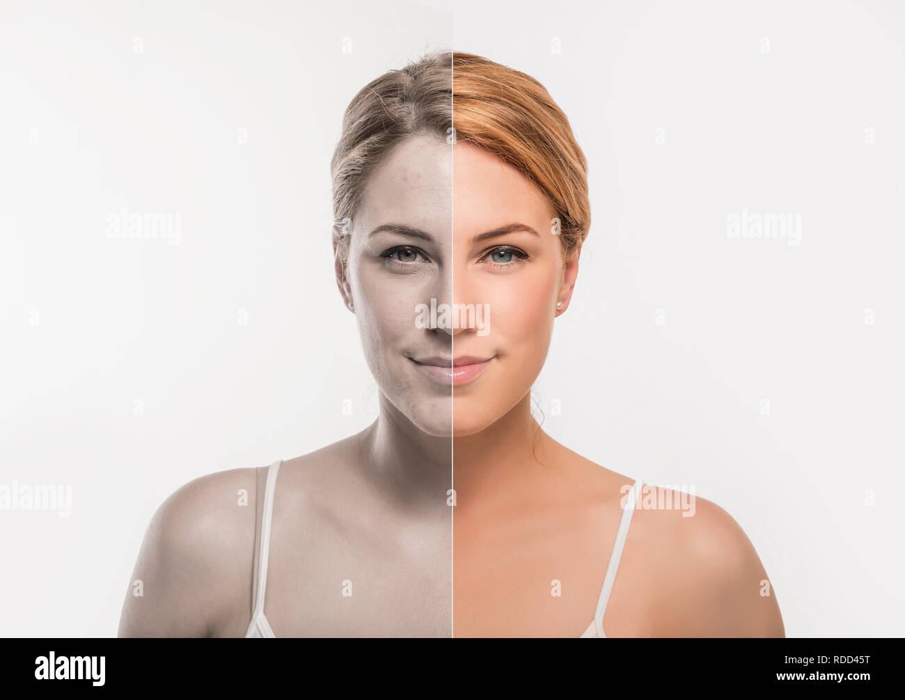 A Woman S Portrait With Retouched And Without Retouching Is Divided Into Half Of The Face Stock Photo Alamy A Woman S Portrait With Retouched And Without Retouching Is Divided Into Half Of The Face Stock Photo Alamy