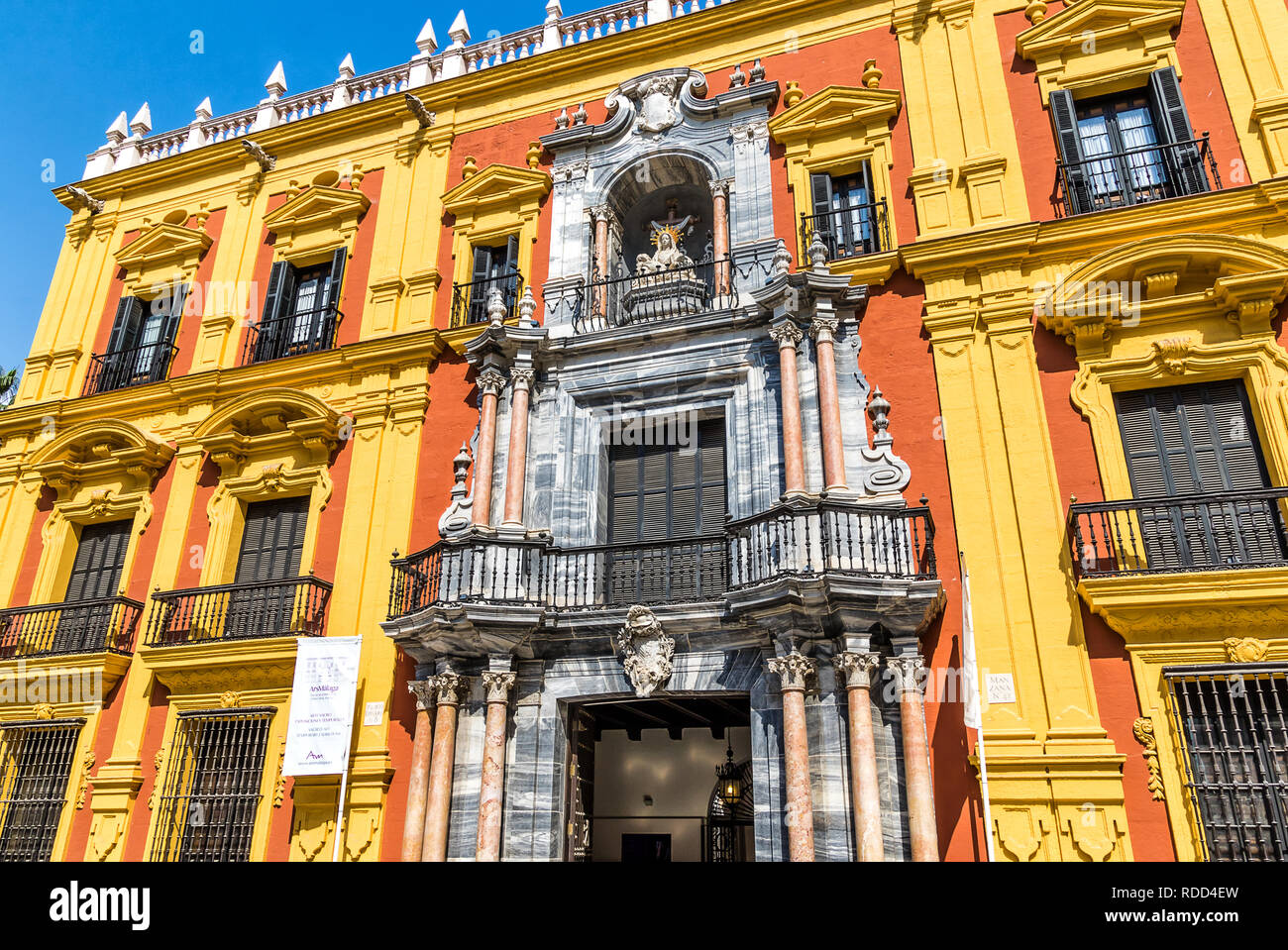 The Palacio Episcopal (Bishop´s Palace) - Plaza Del Obispo - Old Town in Malaga - Costa del Sol, Andalusia, Spain Stock Photo