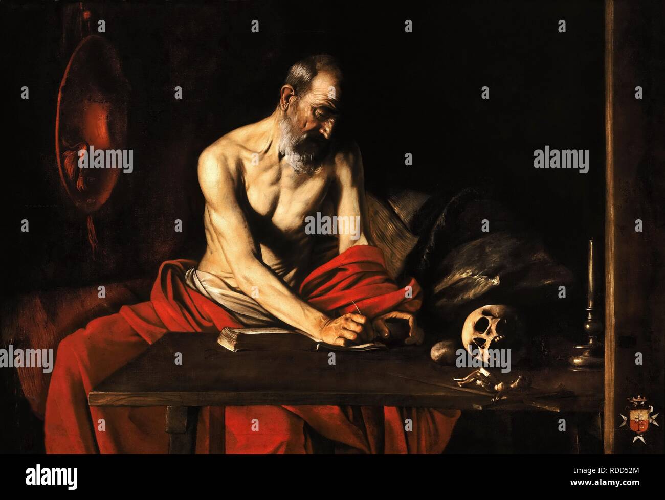 Saint Jerome in his Cell. Museum: St. John's Co-Cathedral, Valletta, Malta. Author: CARAVAGGIO. Stock Photo