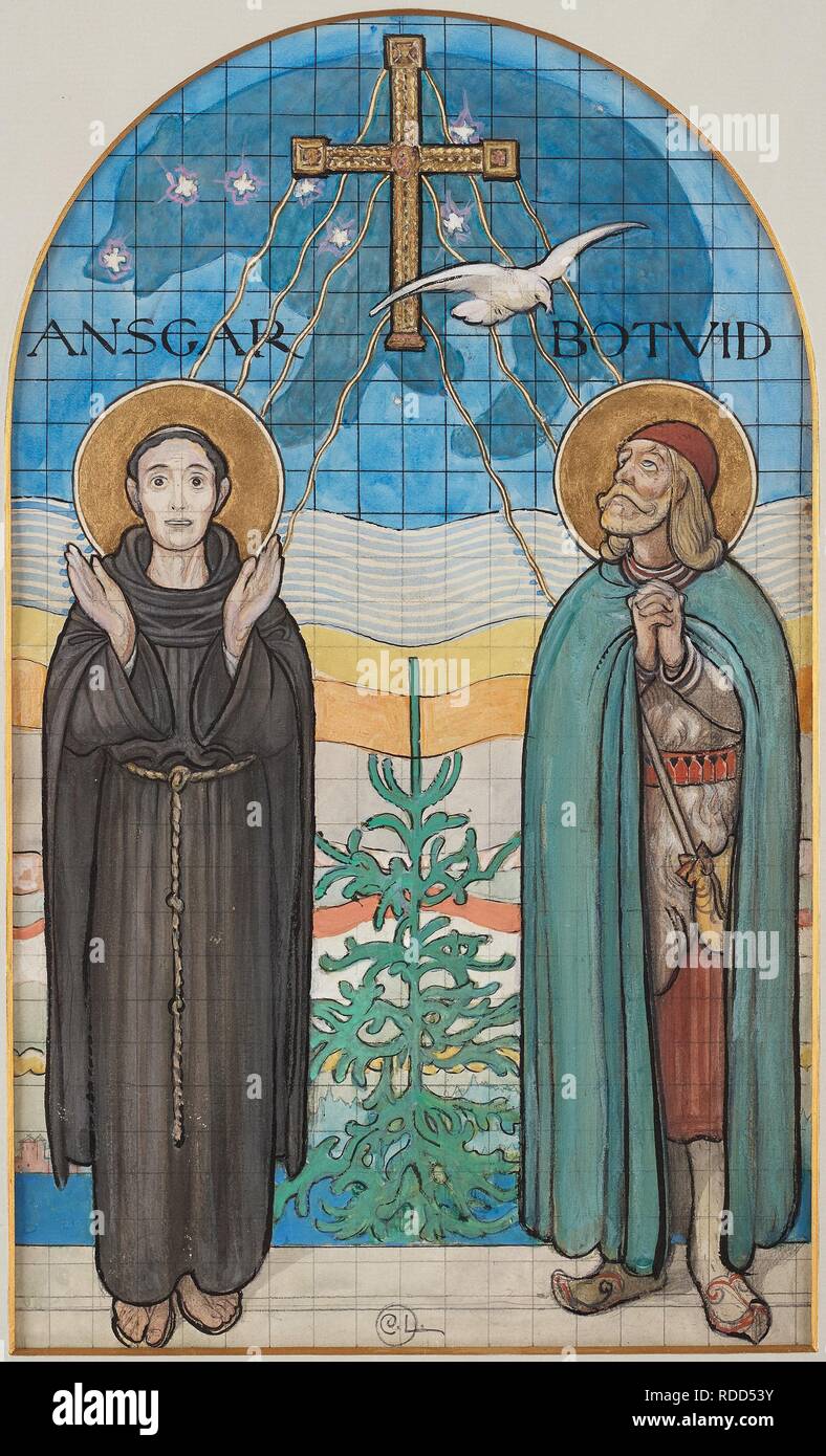 Saint Ansgar and Saint Botvid. Museum: PRIVATE COLLECTION. Author: LARSSON, CARL. Stock Photo