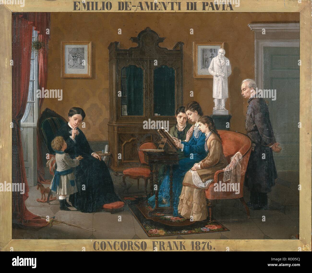 Family Reading of 'The Betrothed'. Museum: Musei Civici, Pavia. Author: AMENTI, EMILIO DE. Stock Photo