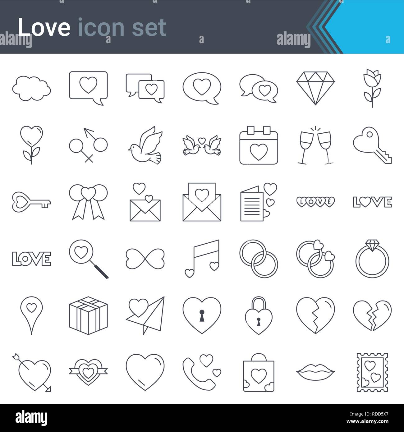 Stroke vector love icons isolated on white background. Love is in the air - modern outline style heart icons collection. Valentines day, Mothers day. Stock Vector