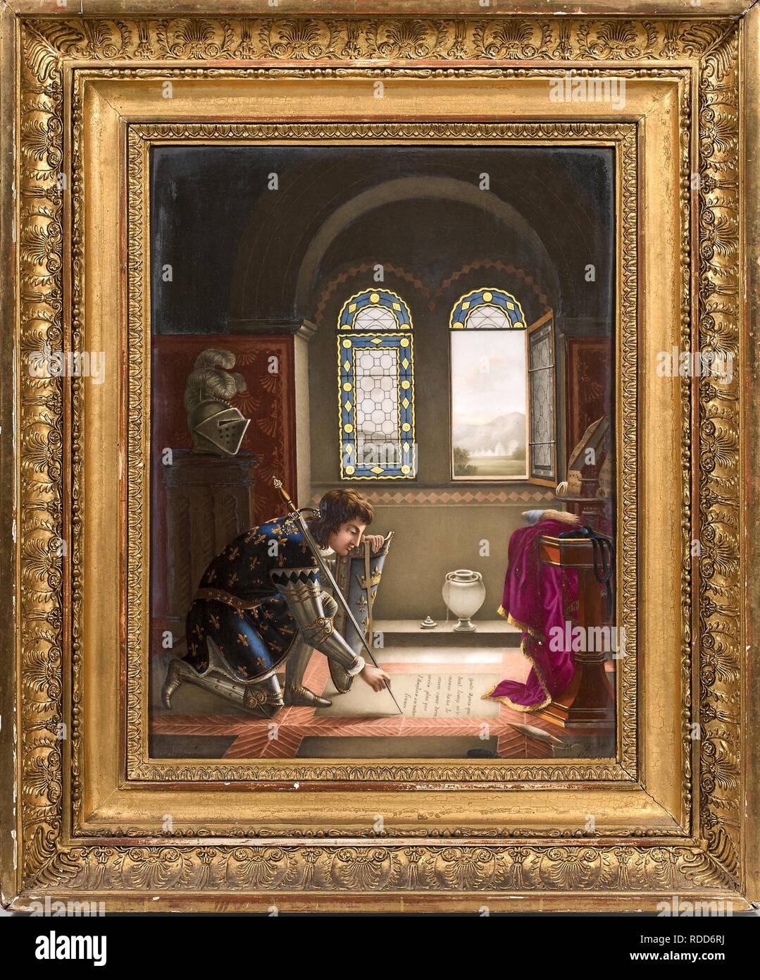 Charles VII writing a farewell letter to Agnes Sorel (After Richard). Museum: PRIVATE COLLECTION. Author: Baup, Henri Louis. Stock Photo