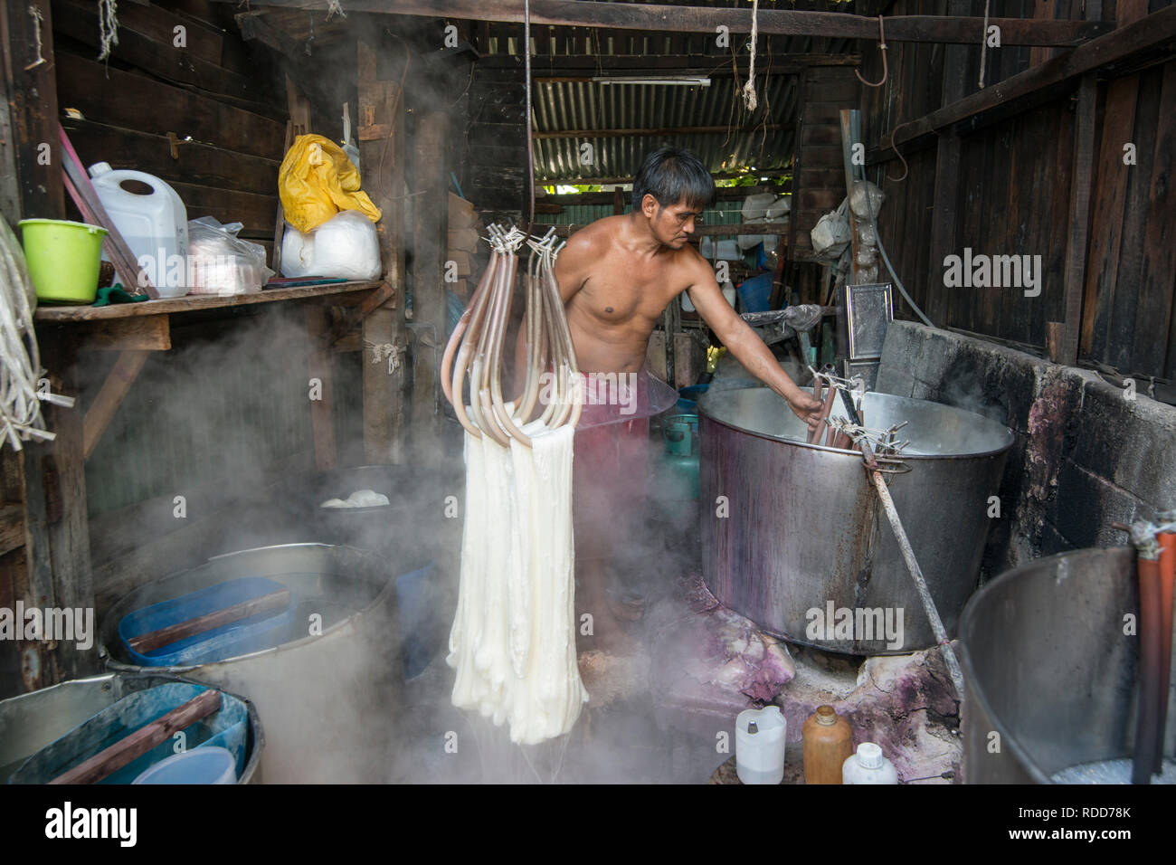 the Silk production and factory of Aood Bankura Thai silk at the Silk Village Baan Khrua at Siam Square in the city of Bangkok in Thailand in Southeas Stock Photo