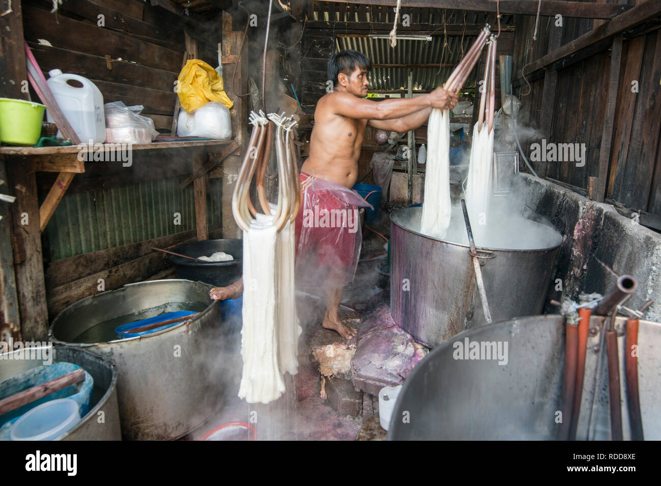 the Silk production and factory of Aood Bankura Thai silk at the Silk Village Baan Khrua at Siam Square in the city of Bangkok in Thailand in Southeas Stock Photo