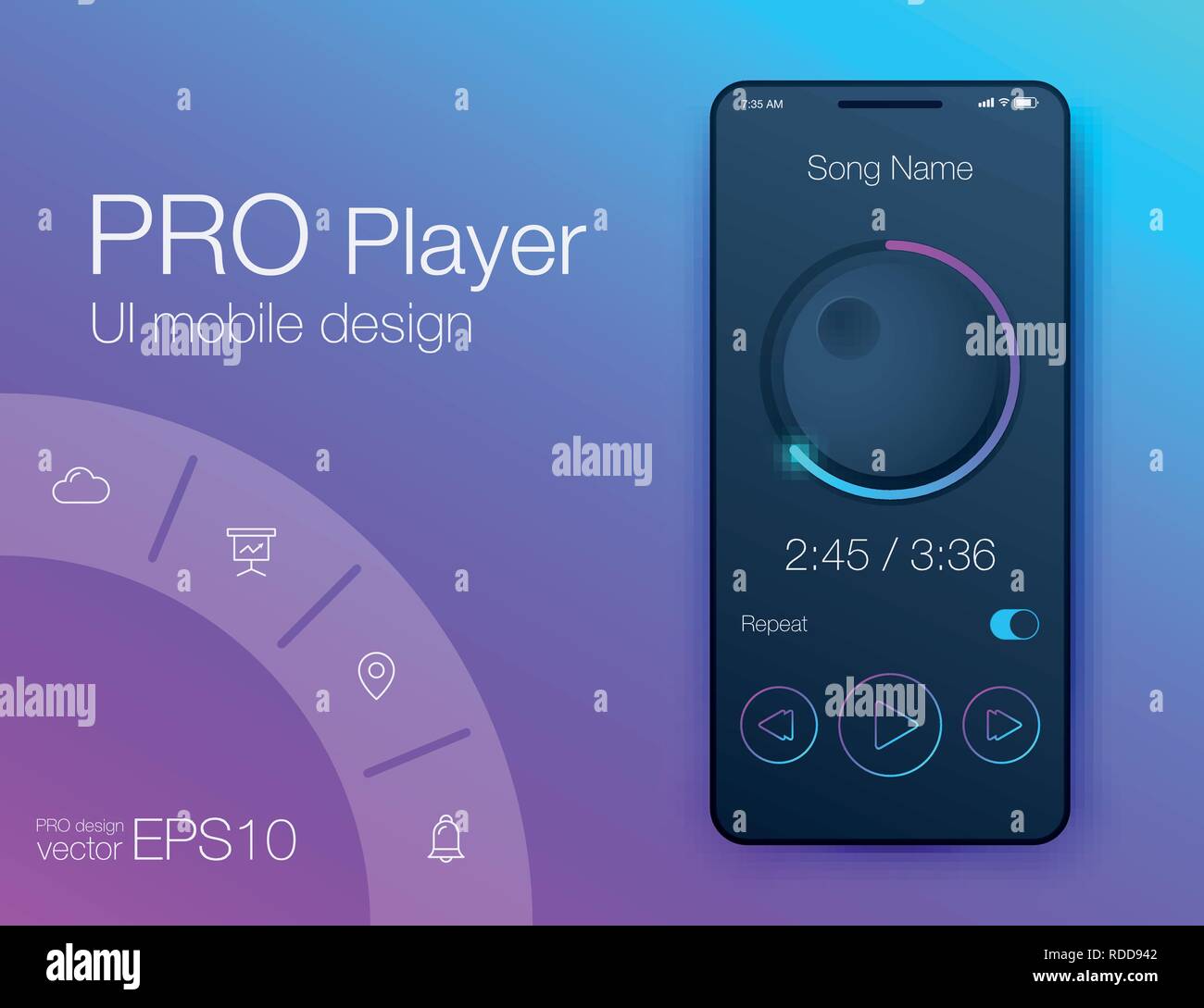 UI audio player templates templates in vector with design elements