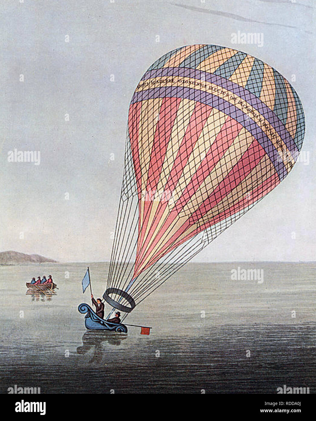 JAMES SADLER (1753-1828) English balloonist and pastry chef  with passenger William Clayfield making a safe landing near Combe Martin in the Bristol Channel In September 1810 Stock Photo