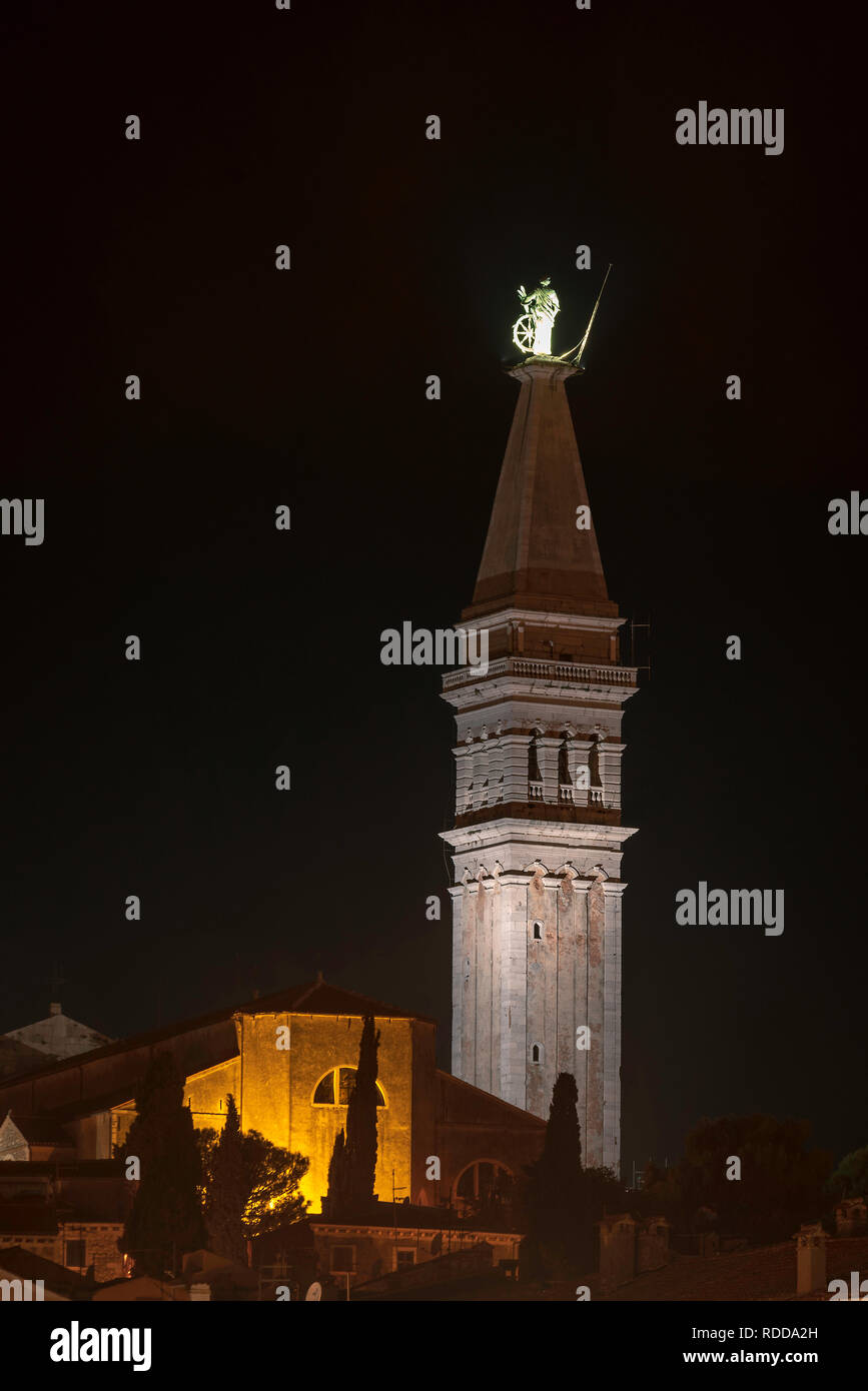 Image of St. Euphemia Church at night, Rovinj, Croatia Stock Photo