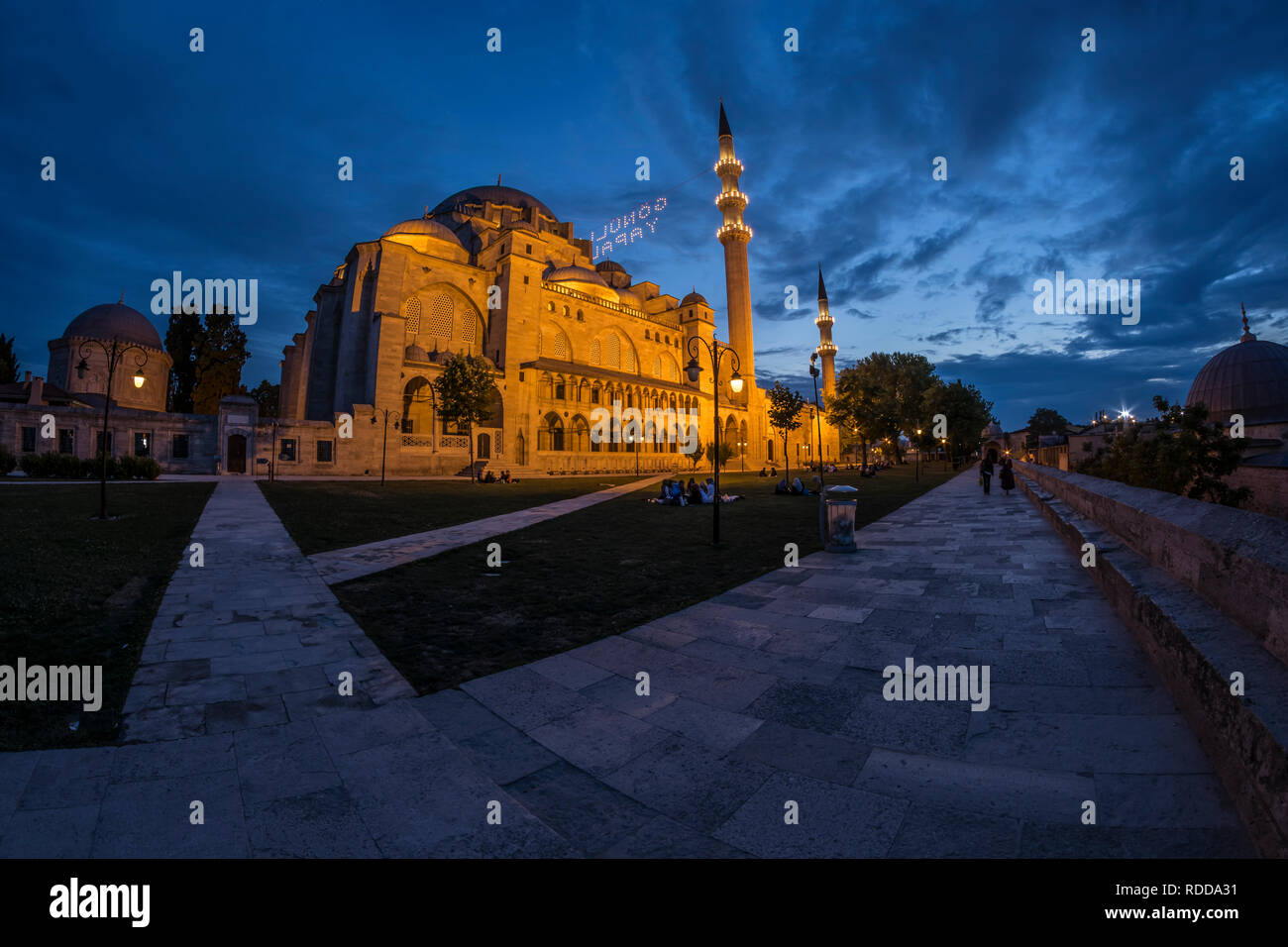 Suleymaniye mosqe during the blue hour. Stock Photo