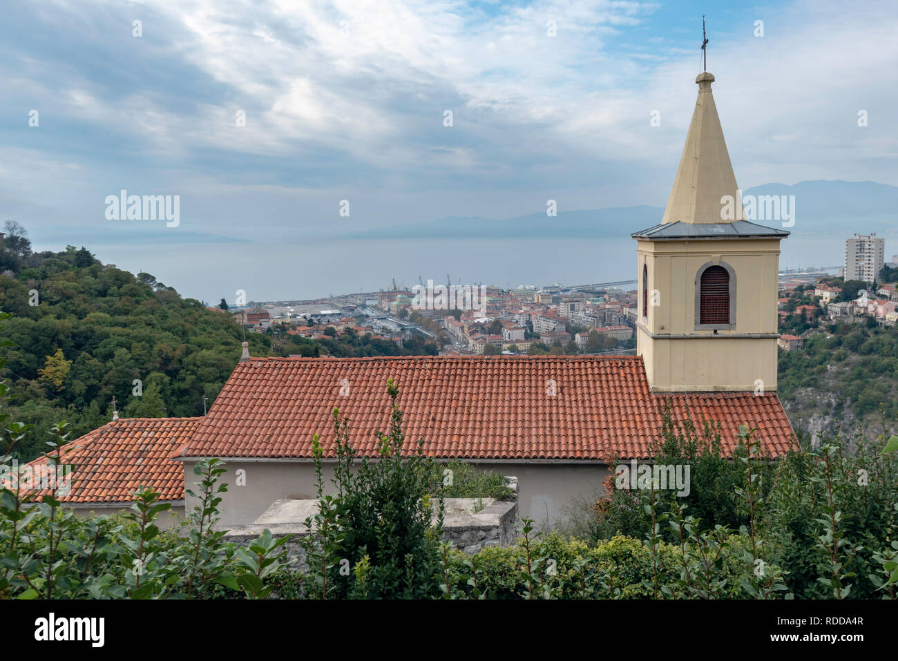 Our Lady of Trsat's Sanctuary from Trsat Castle, Rijeka, Croatia Stock Photo