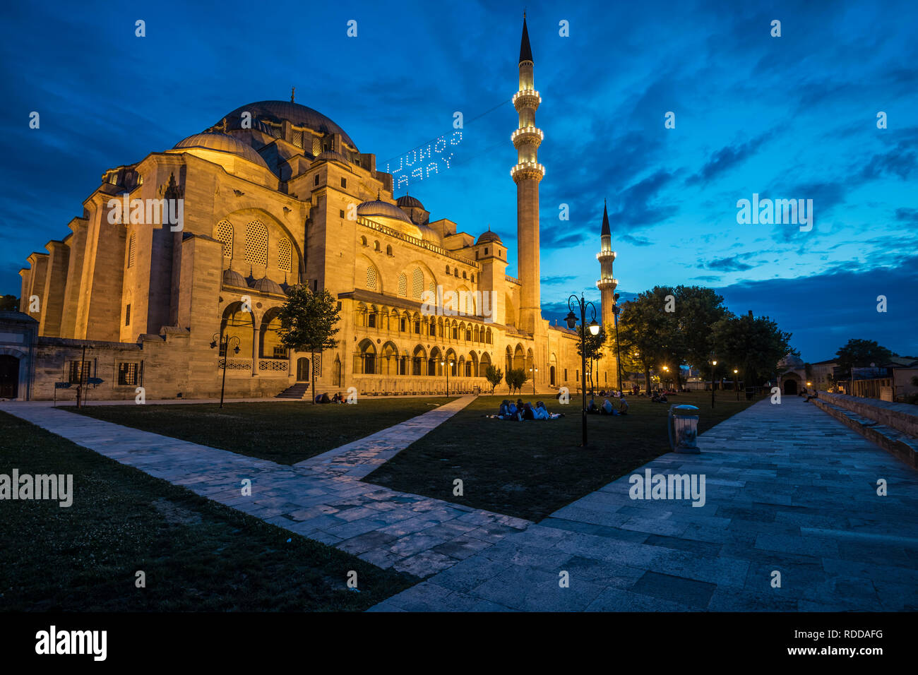 Suleymaniye mosqe during the blue hour. Stock Photo