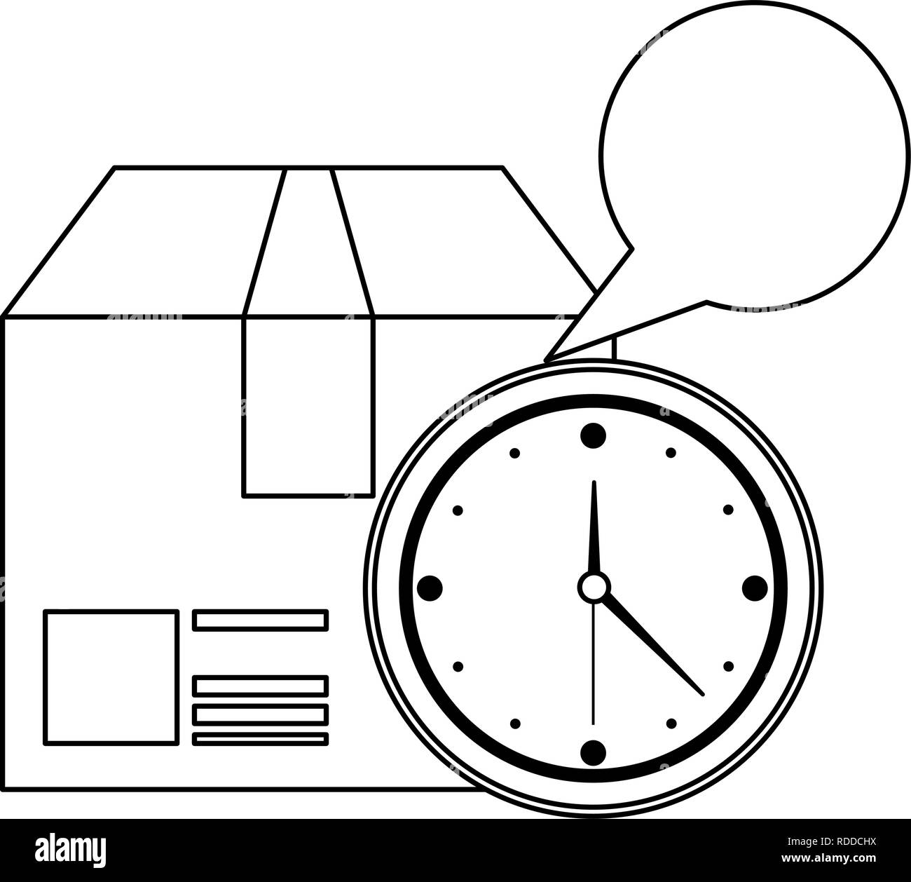 Delivery box and timer with blank bubble speech black and white Stock ...