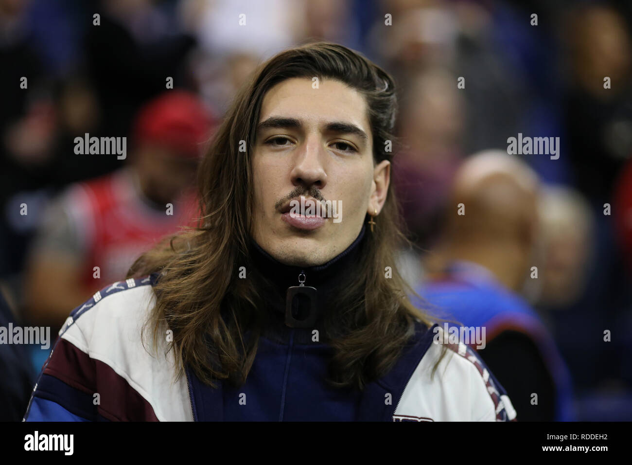 London, UK. 17th January 2019, The O2 Arena, London, England; NBA London Game, Washington Wizards versus New York Knicks; Hector Bellerin of Arsenal poses for photographs Credit: Action Plus Sports Images/Alamy Live News Stock Photo