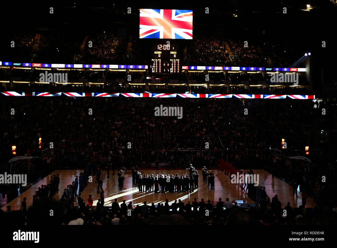 London, UK. 17th January 2019, The O2 Arena, London, England; NBA London Game, Washington Wizards versus New York Knicks; The O2 plays the national anthem of Great Britain Credit: Action Plus Sports Images/Alamy Live News Stock Photo