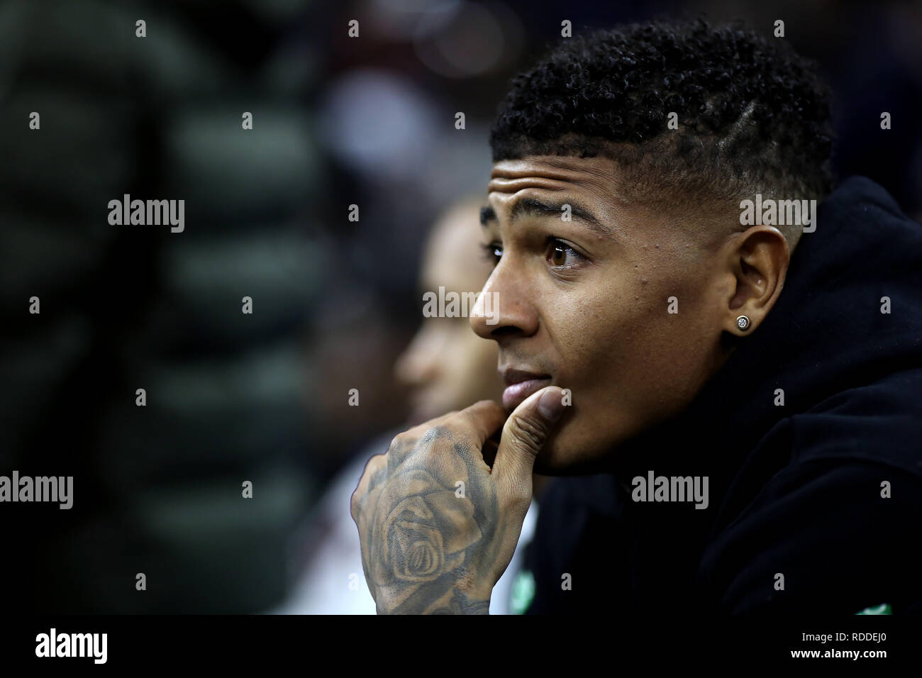 London, UK. 17th January 2019, The O2 Arena, London, England; NBA London Game, Washington Wizards versus New York Knicks; Patrick van Aanholt of Crystal Palace is court side Credit: Action Plus Sports Images/Alamy Live News Stock Photo