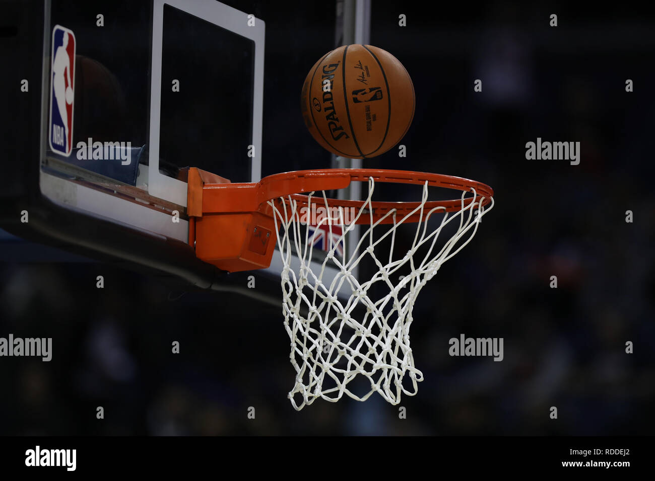 London, UK. 17th January 2019, The O2 Arena, London, England; NBA London Game, Washington Wizards versus New York Knicks; A 3 point shot goes into the net Credit: Action Plus Sports Images/Alamy Live News Stock Photo
