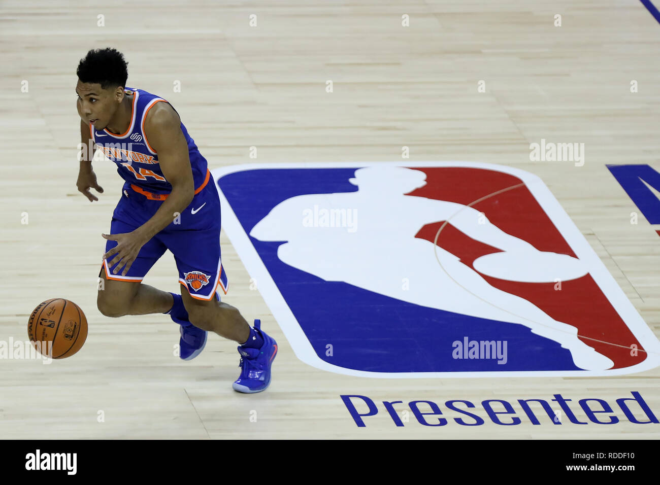 London, UK. 17th January 2019, The O2 Arena, London, England; NBA London Game, Washington Wizards versus New York Knicks; Allonzo Trier of the New York Knicks Credit: Action Plus Sports Images/Alamy Live News Stock Photo