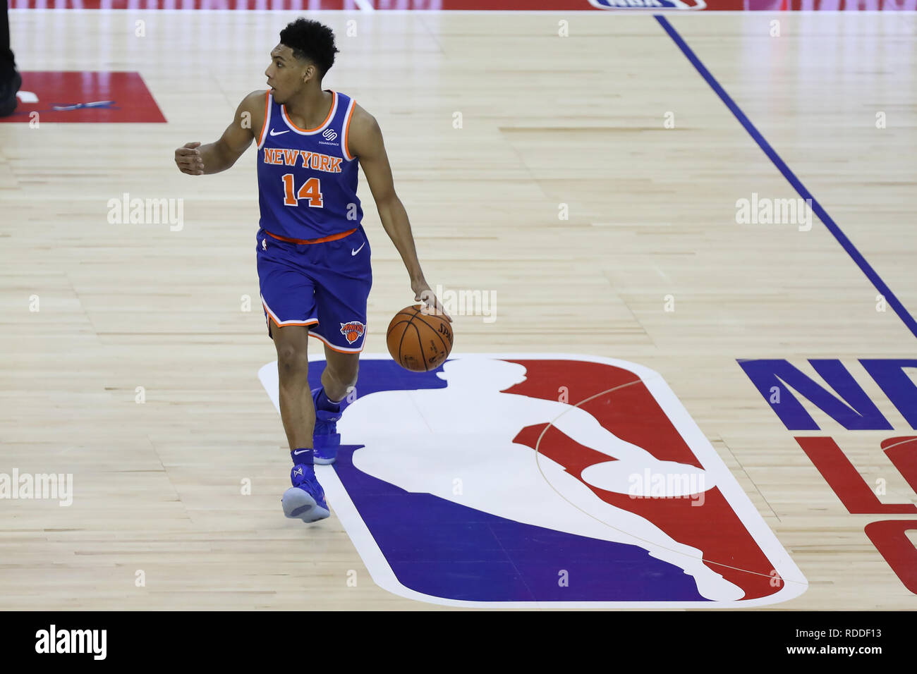 London, UK. 17th January 2019, The O2 Arena, London, England; NBA London Game, Washington Wizards versus New York Knicks; Allonzo Trier of the New York Knicks Credit: Action Plus Sports Images/Alamy Live News Stock Photo