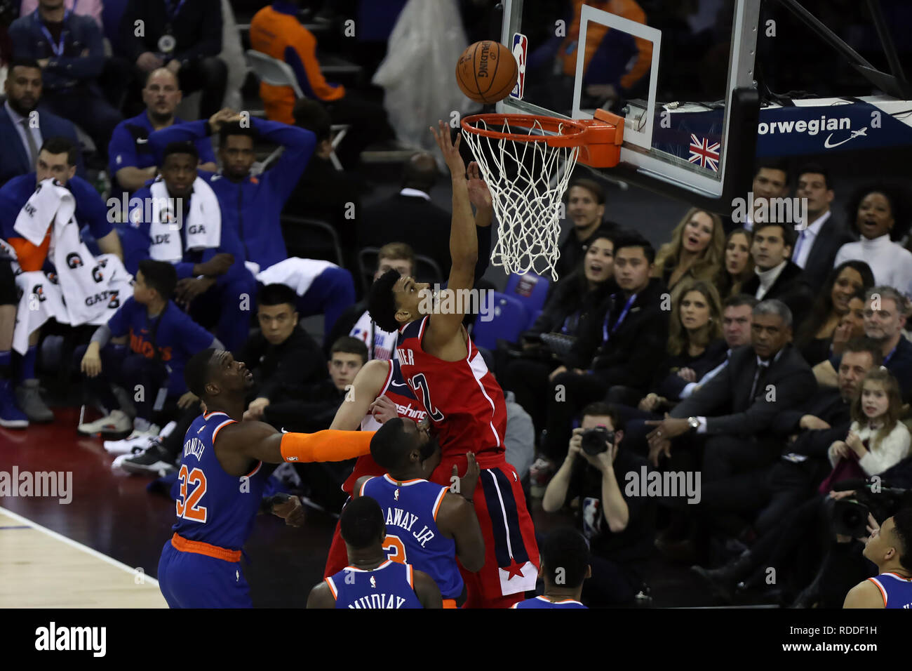 London, UK. 17th January 2019, The O2 Arena, London, England; NBA London Game, Washington Wizards versus New York Knicks; Otto Porter Jr of the Washington Wizards shoots a lay up Credit: Action Plus Sports Images/Alamy Live News Stock Photo