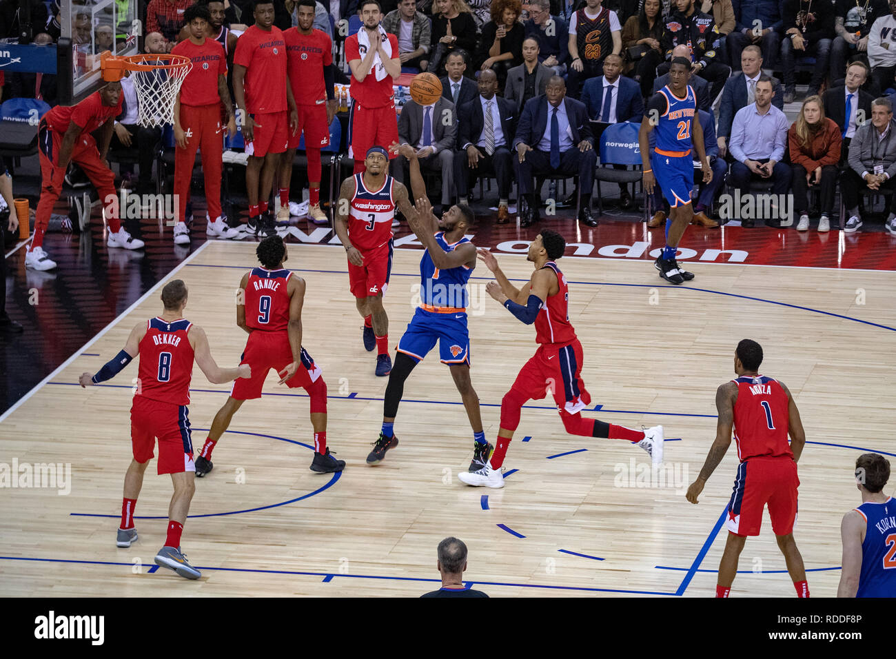 London, UK. 17th Jan 2019. NBA London Game 2019 Washington Wizards vs. New York Knicks at the O2 Arena, Uk, Credit: Jason Richardson/Alamy Live News Stock Photo
