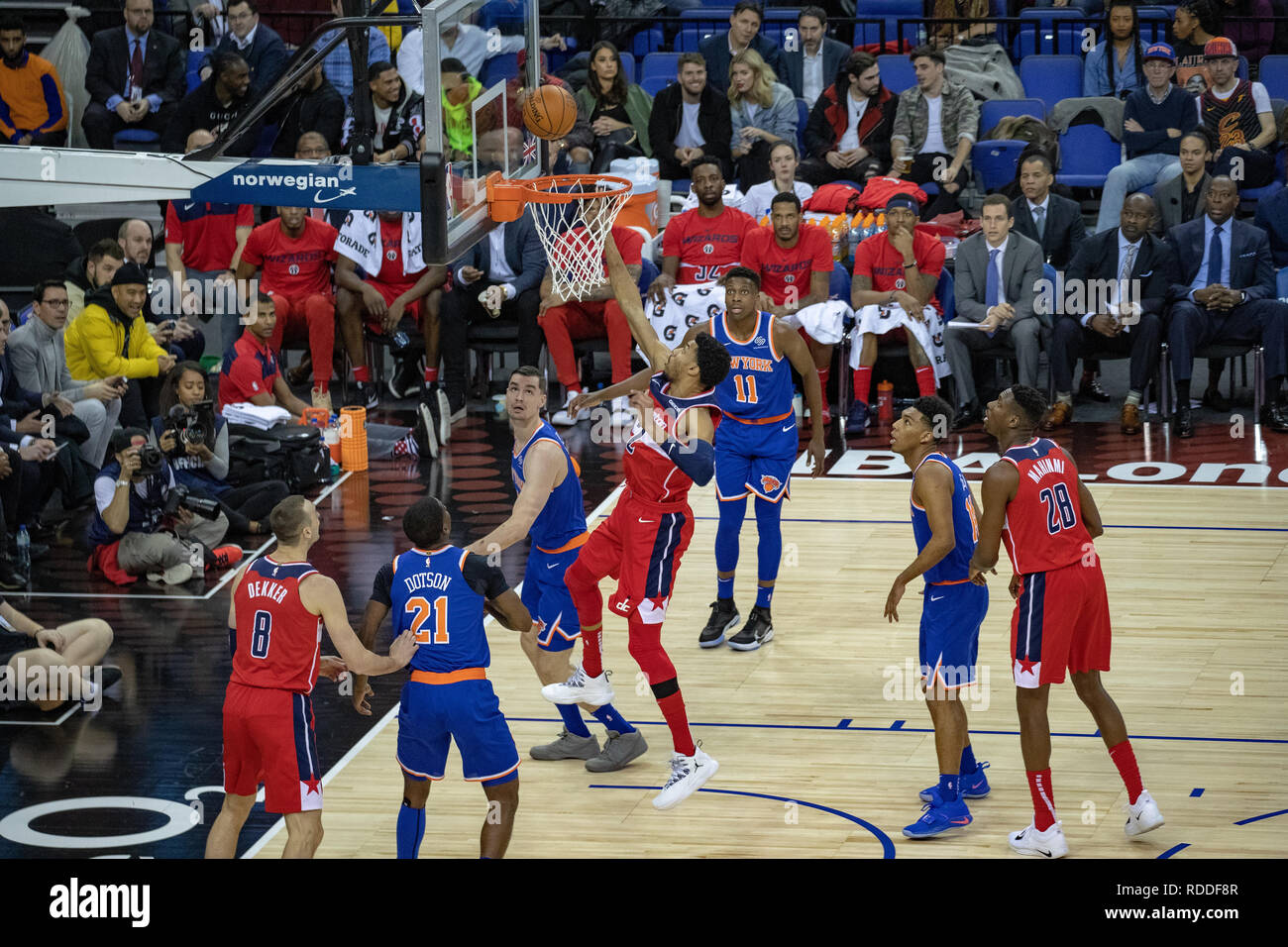 London, UK. 17th Jan 2019. NBA London Game 2019 Washington Wizards vs. New York Knicks at the O2 Arena, Uk, Credit: Jason Richardson/Alamy Live News Stock Photo