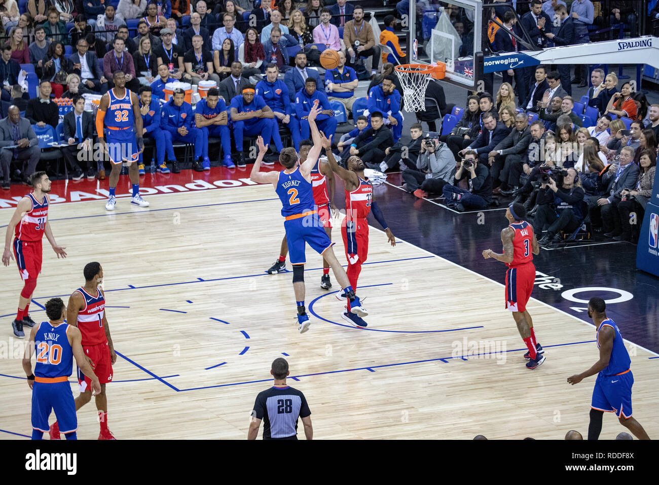 London, UK. 17th Jan 2019. NBA London Game 2019 Washington Wizards vs. New York Knicks at the O2 Arena, Uk, Credit: Jason Richardson/Alamy Live News Stock Photo