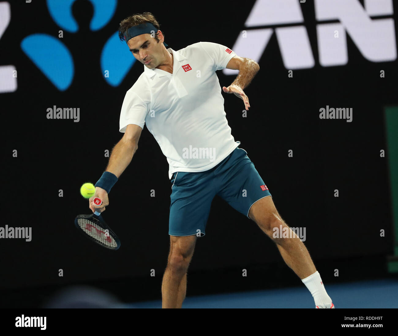 Melbourne Park, Melbourne, Australia. 18th Jan, 2019. Australian Open  Tennis, day 5; Roger Federer of Switzerland