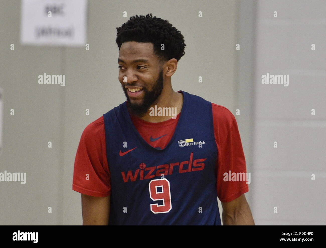 London, UK. 16th Jan, 2019. US basketball player Chasson Randle is seen during a training session of the Washington Wizards team in London, Britain, on January 16, 2019. Credit: David Svab/CTK Photo/Alamy Live News Stock Photo