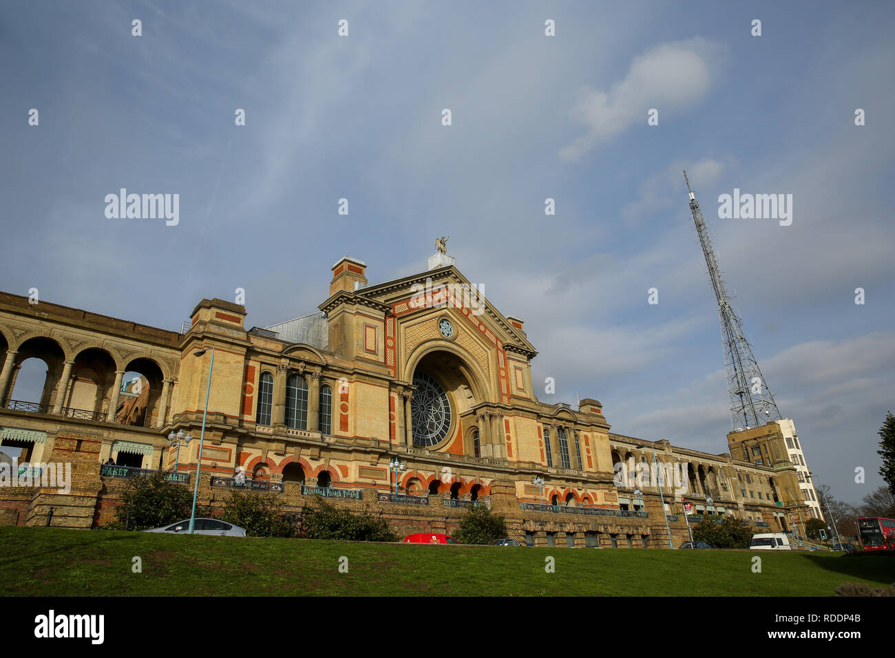 January 18, 2019 - London, United Kingdom - A General view of Alexandra Palace in north London. .Alexandra Palace is a Grade II listed entertainment and sports venue in London and its located between Muswell Hill and Wood Green, It was built on the site of Tottenham Wood and the later Tottenham Wood Farm. Alexandra Palace was opened in 1873, has survived two fires, hosted the first ever television broadcast and has seen millions of people experience extraordinary events for over the last 140 years. (Credit Image: © Dinendra Haria/SOPA Images via ZUMA Wire) Stock Photo