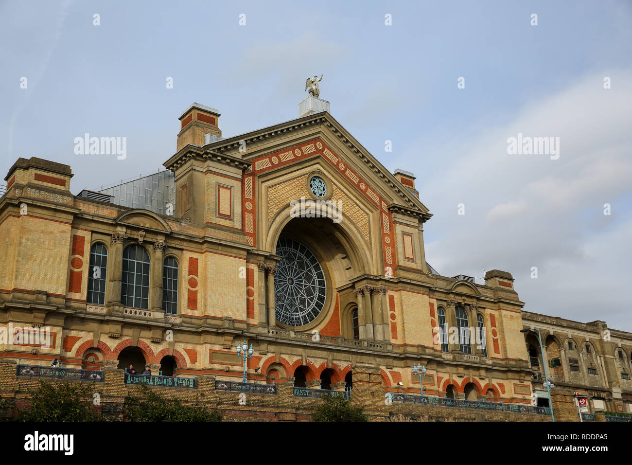 January 18, 2019 - London, United Kingdom - A General view of Alexandra Palace in north London. .Alexandra Palace is a Grade II listed entertainment and sports venue in London and its located between Muswell Hill and Wood Green, It was built on the site of Tottenham Wood and the later Tottenham Wood Farm. Alexandra Palace was opened in 1873, has survived two fires, hosted the first ever television broadcast and has seen millions of people experience extraordinary events for over the last 140 years. (Credit Image: © Dinendra Haria/SOPA Images via ZUMA Wire) Stock Photo