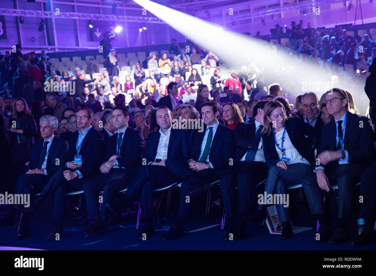January 18, 2019 - Madrid, Spain - The main party leaders attending the event. The PP celebrates its national convention to establish the main lines of its electoral program for the three elections scheduled for May 26 and are key to gauge the leadership of the popular president, Pablo Casado. (Credit Image: © Jesus Hellin/ZUMA Wire) Stock Photo