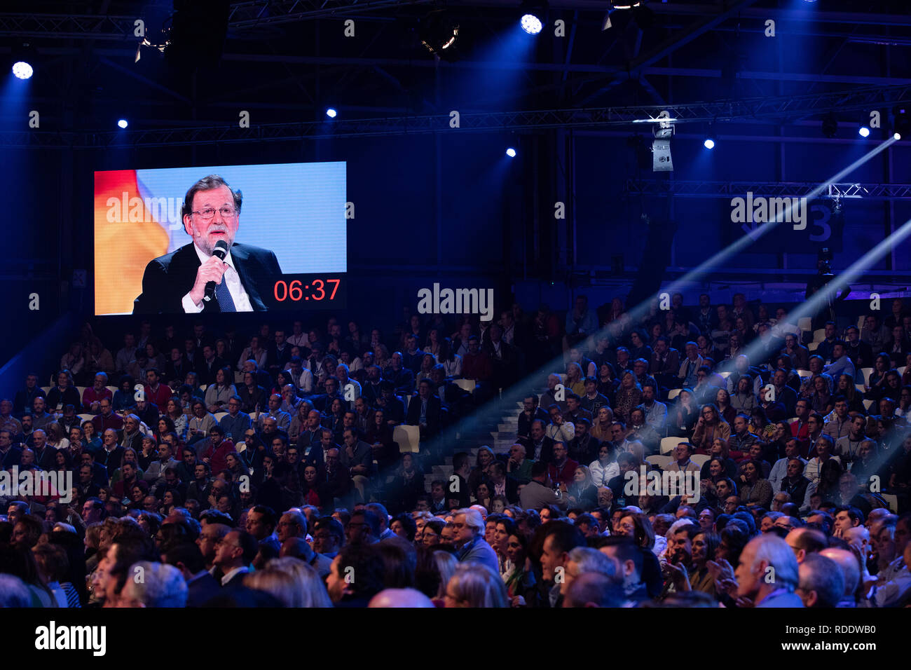 January 18, 2019 - Madrid, Spain - Mariano Rajoy speaking in the event. The PP celebrates its national convention to establish the main lines of its electoral program for the three elections scheduled for May 26 and are key to gauge the leadership of the popular president, Pablo Casado. (Credit Image: © Jesus Hellin/ZUMA Wire) Stock Photo