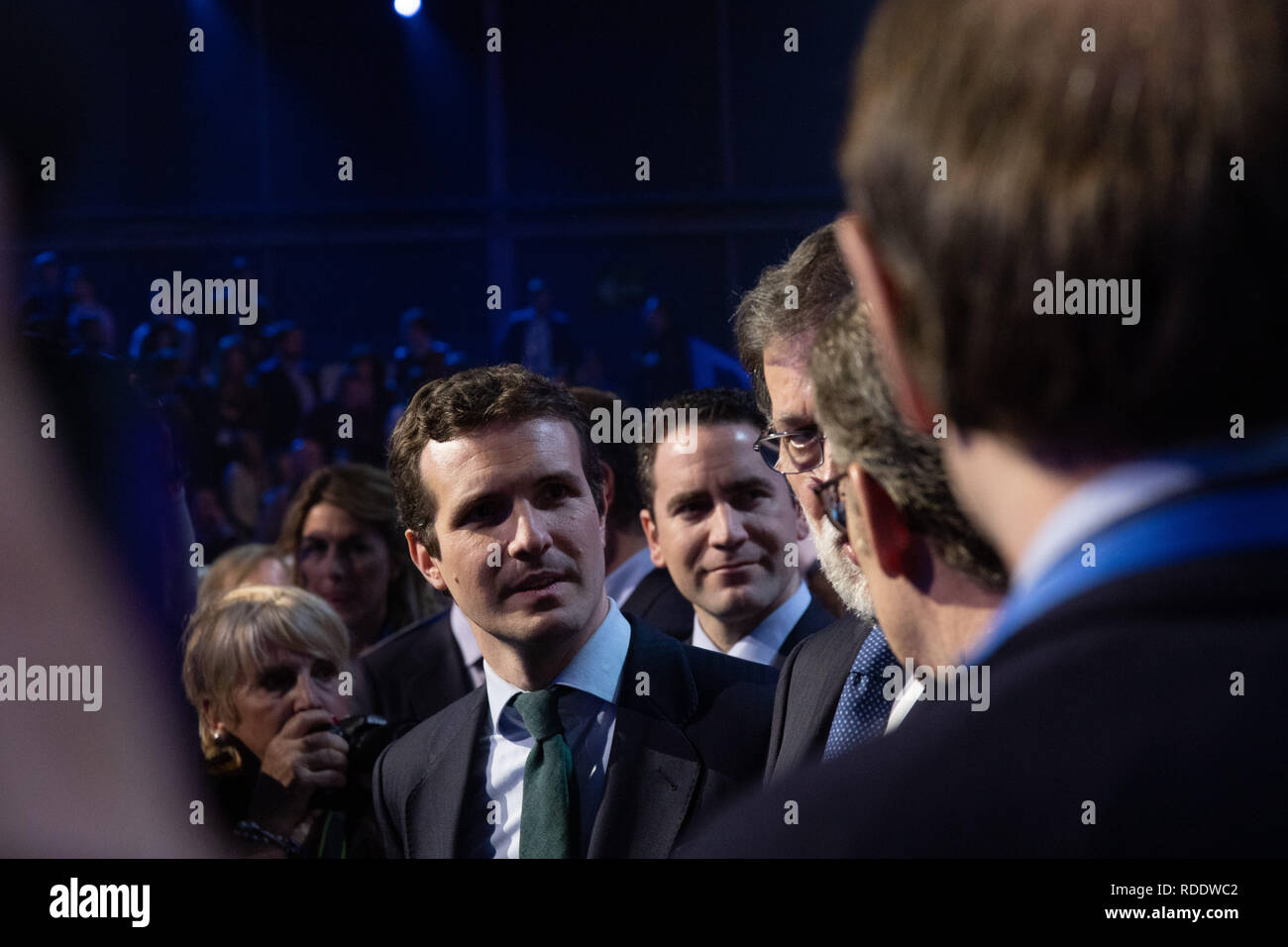 January 18, 2019 - Madrid, Spain - Pablo Casado greeting members of his party. The PP celebrates its national convention to establish the main lines of its electoral program for the three elections scheduled for May 26 and are key to gauge the leadership of the popular president, Pablo Casado. (Credit Image: © Jesus Hellin/ZUMA Wire) Stock Photo