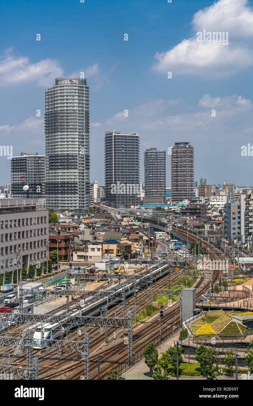 Exterior view of Oshiage district and train station from Tokyo Skytree ...