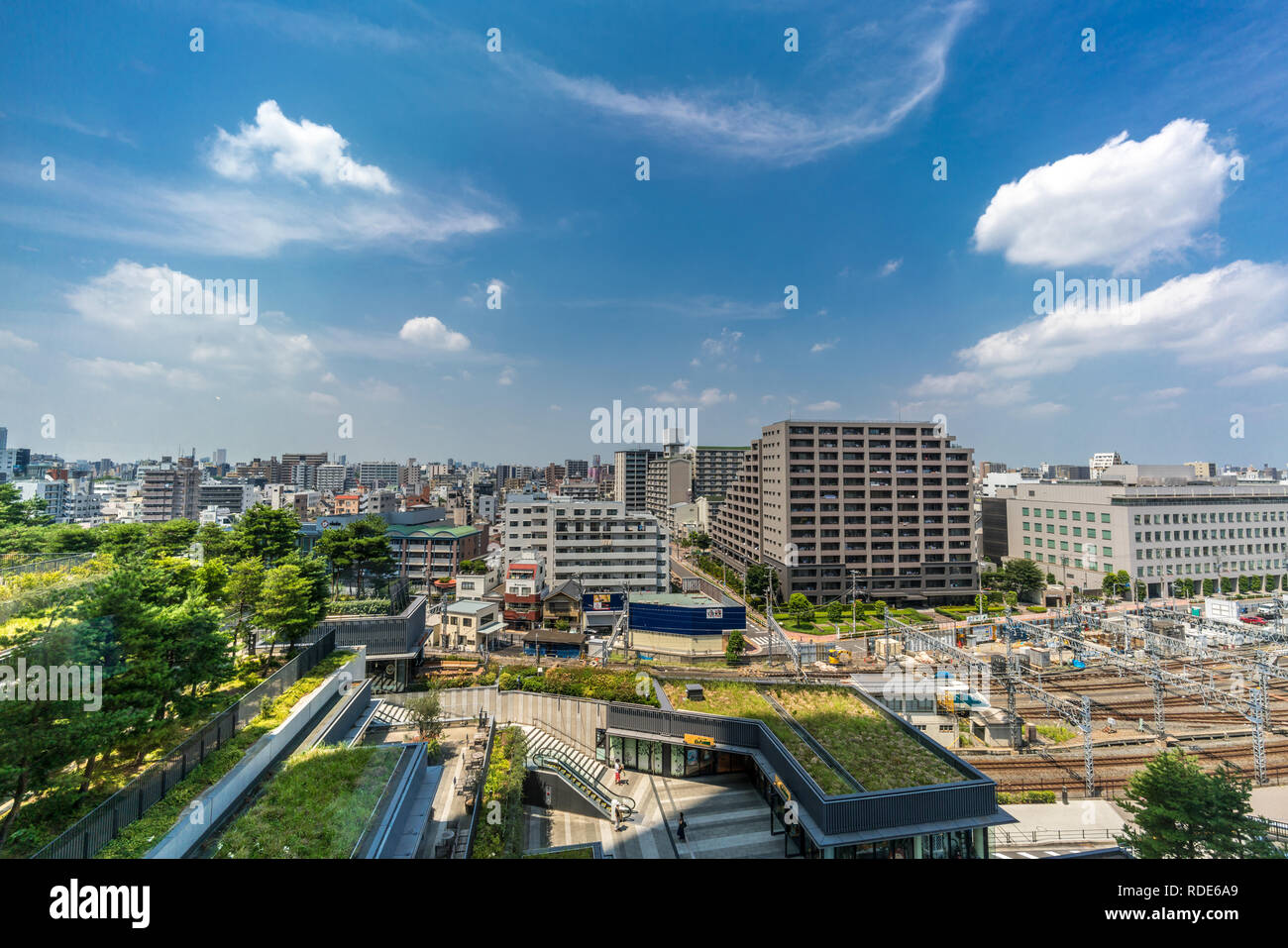 Exterior view of Oshiage district and train station from Tokyo Skytree ...