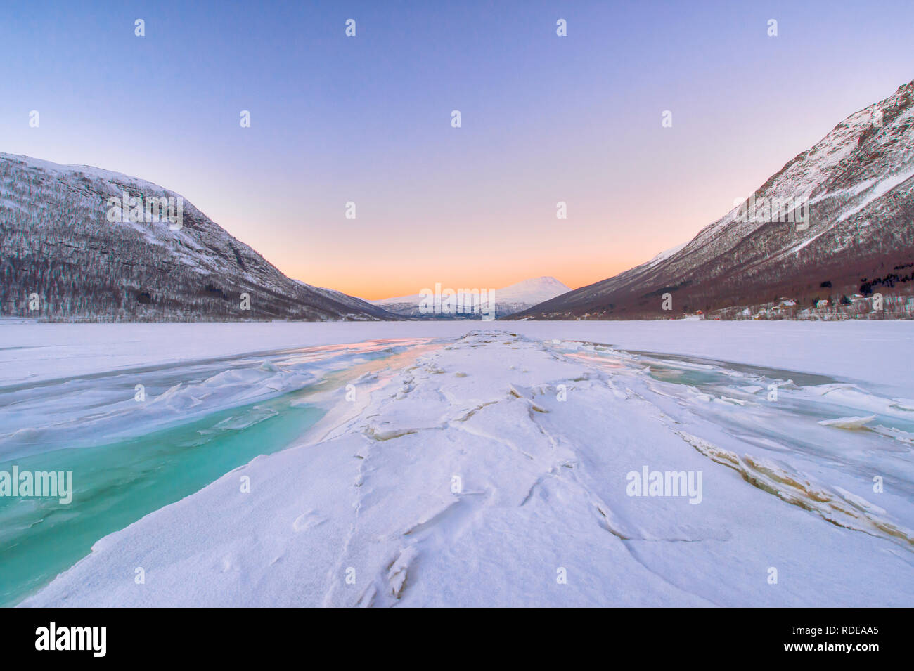 beautiful frozen fjord with fog and turquoise water Stock Photo Alamy