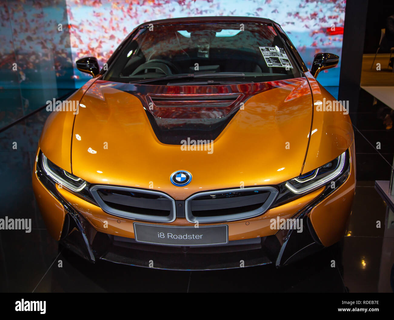Nonthaburi, Thailand - December 4, 2018: BMW i8 Roadster presented in Motor Expo 2018 Stock Photo