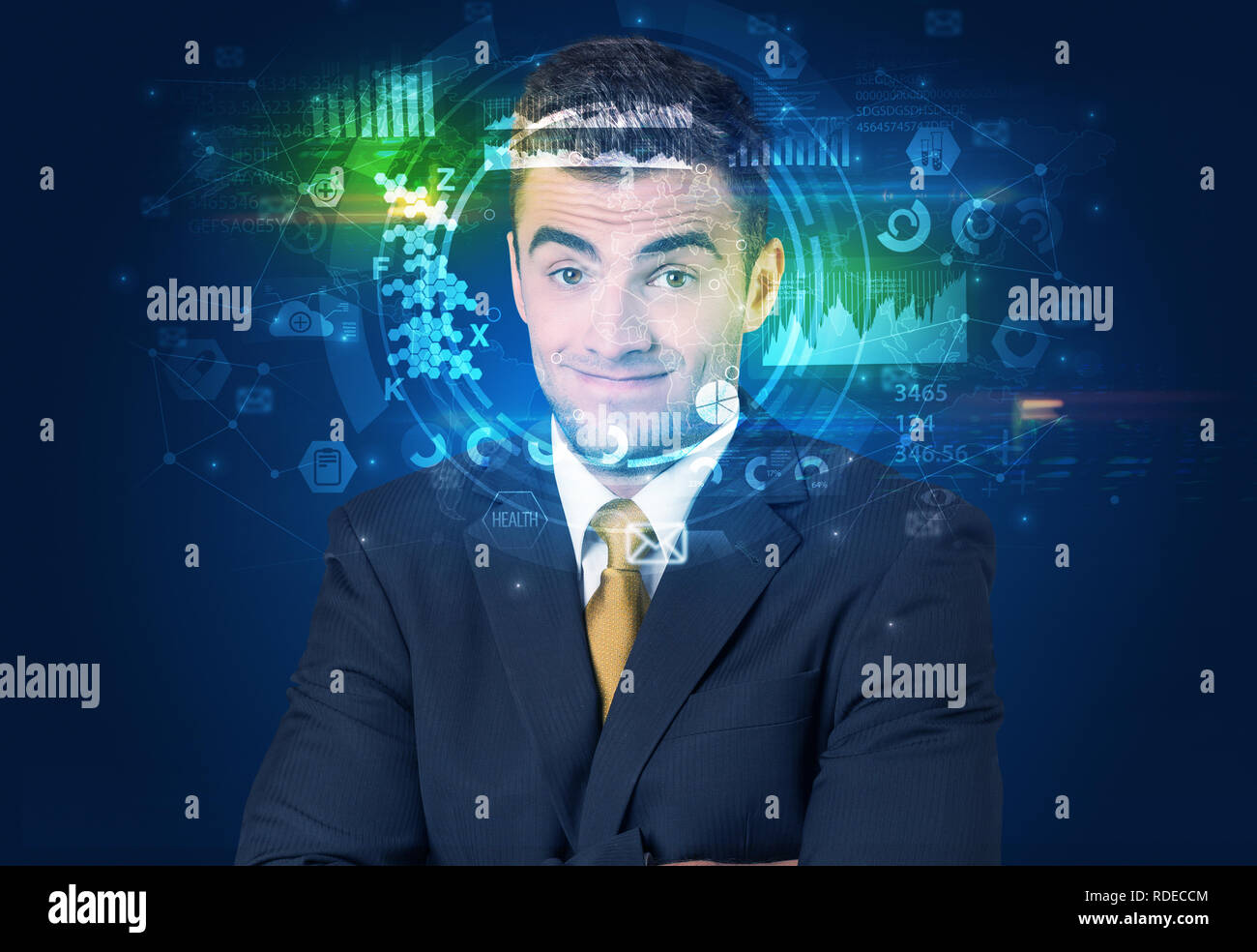 Biometric identification and Facial recognition system concept Stock