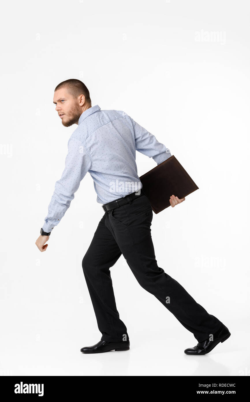 businessman with leather case on white background Stock Photo